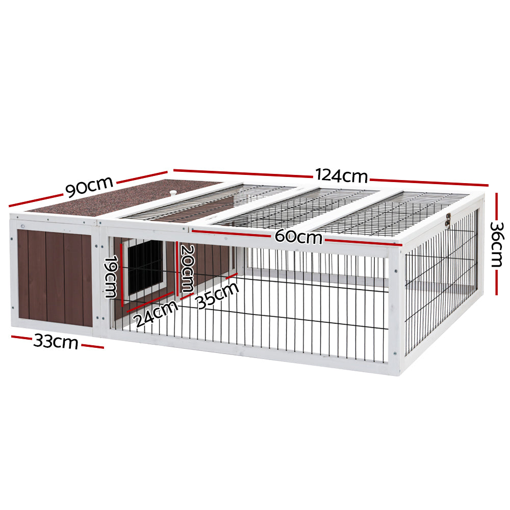 i.Pet Rabbit Hutch 124cm x 90cm x 35cm Chicken Coop Large Outdoor Wooden Run Cage House PET-GT-CH9035-BW
