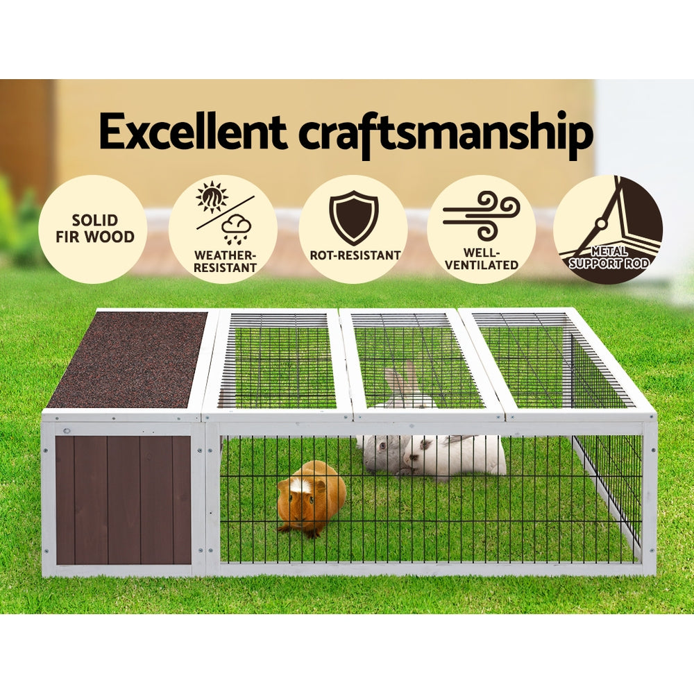 i.Pet Rabbit Hutch 124cm x 90cm x 35cm Chicken Coop Large Outdoor Wooden Run Cage House PET-GT-CH9035-BW