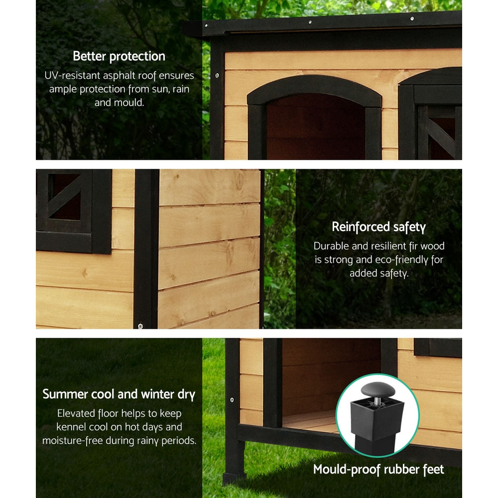 i.Pet Dog Kennel Extra Large Wooden Outdoor Indoor Puppy Pet House Cabin Crate Weatherproof PET-GT-DH5-L-BK