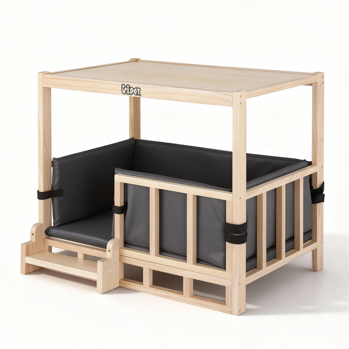 i.Pet 2in1 Dog Kennel Crate Furniture Grey Bedding Wooden House Indoor PET-GT-DH75-BED-BR