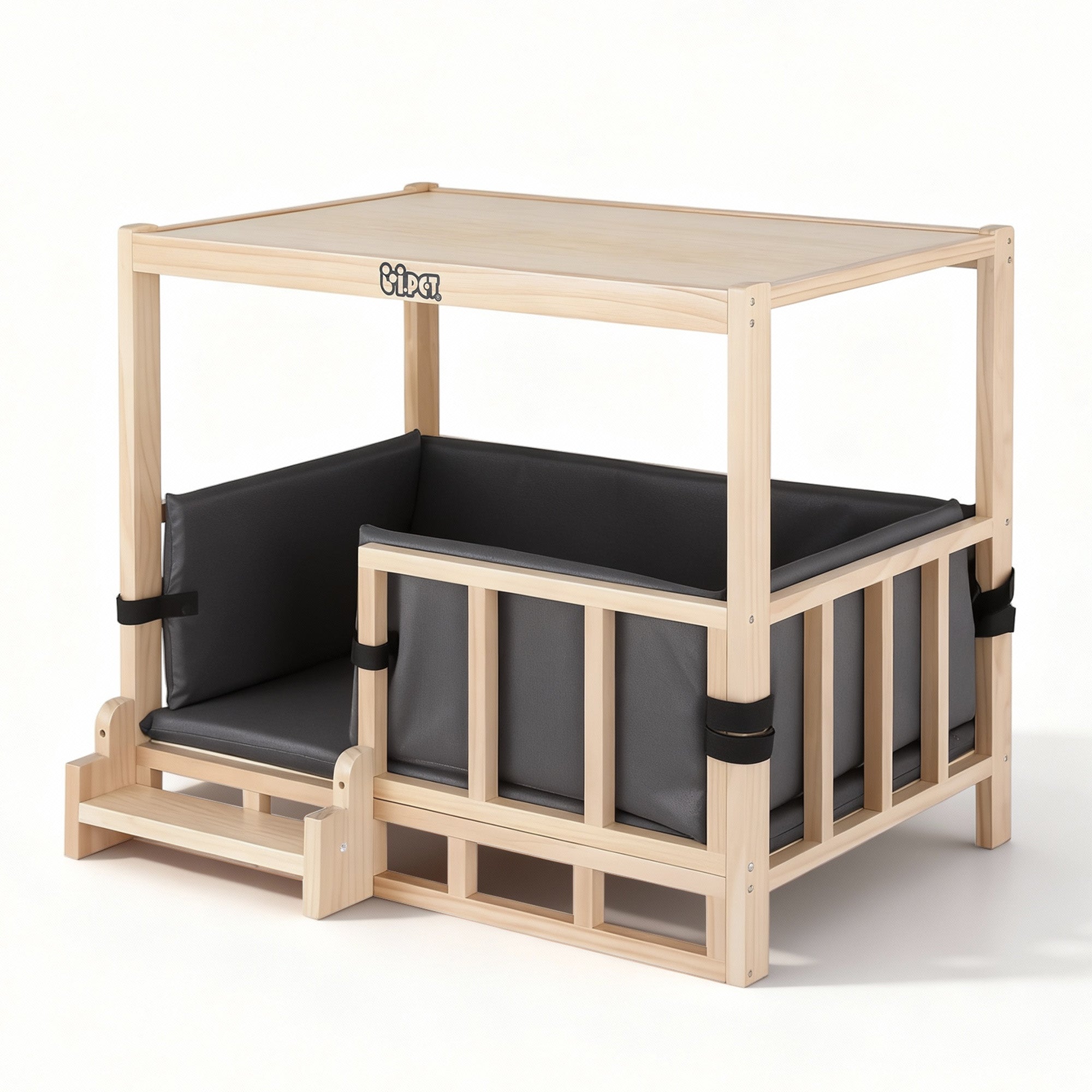 i.Pet 2in1 Dog Kennel Crate Furniture Grey Bedding Wooden House Indoor PET-GT-DH75-BED-BR