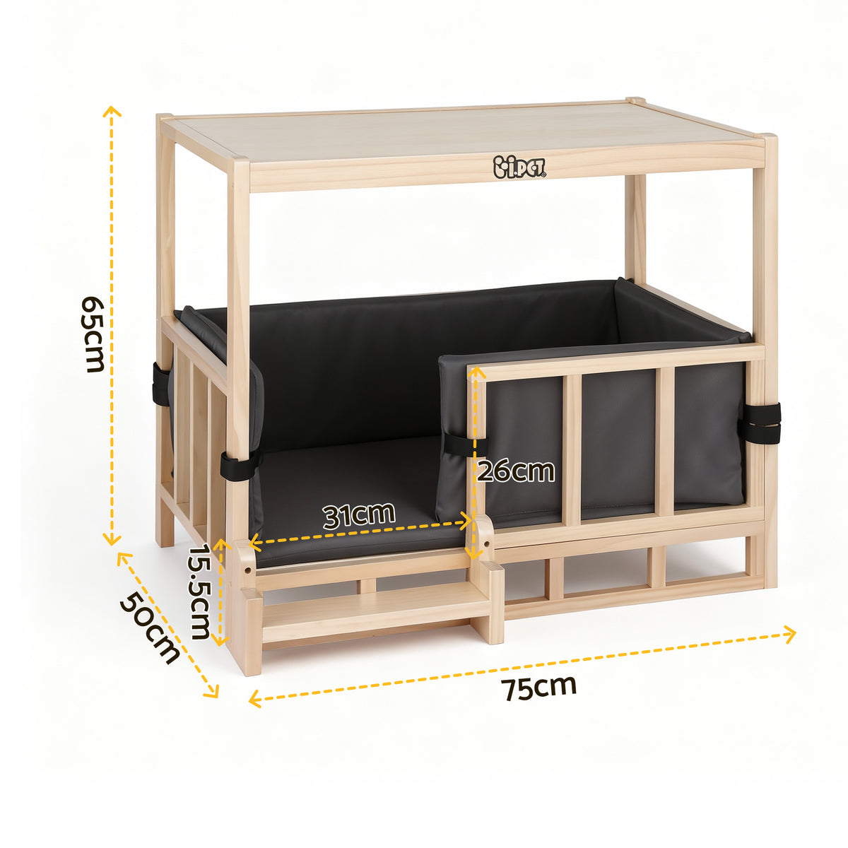 i.Pet 2in1 Dog Kennel Crate Furniture Grey Bedding Wooden House Indoor PET-GT-DH75-BED-BR