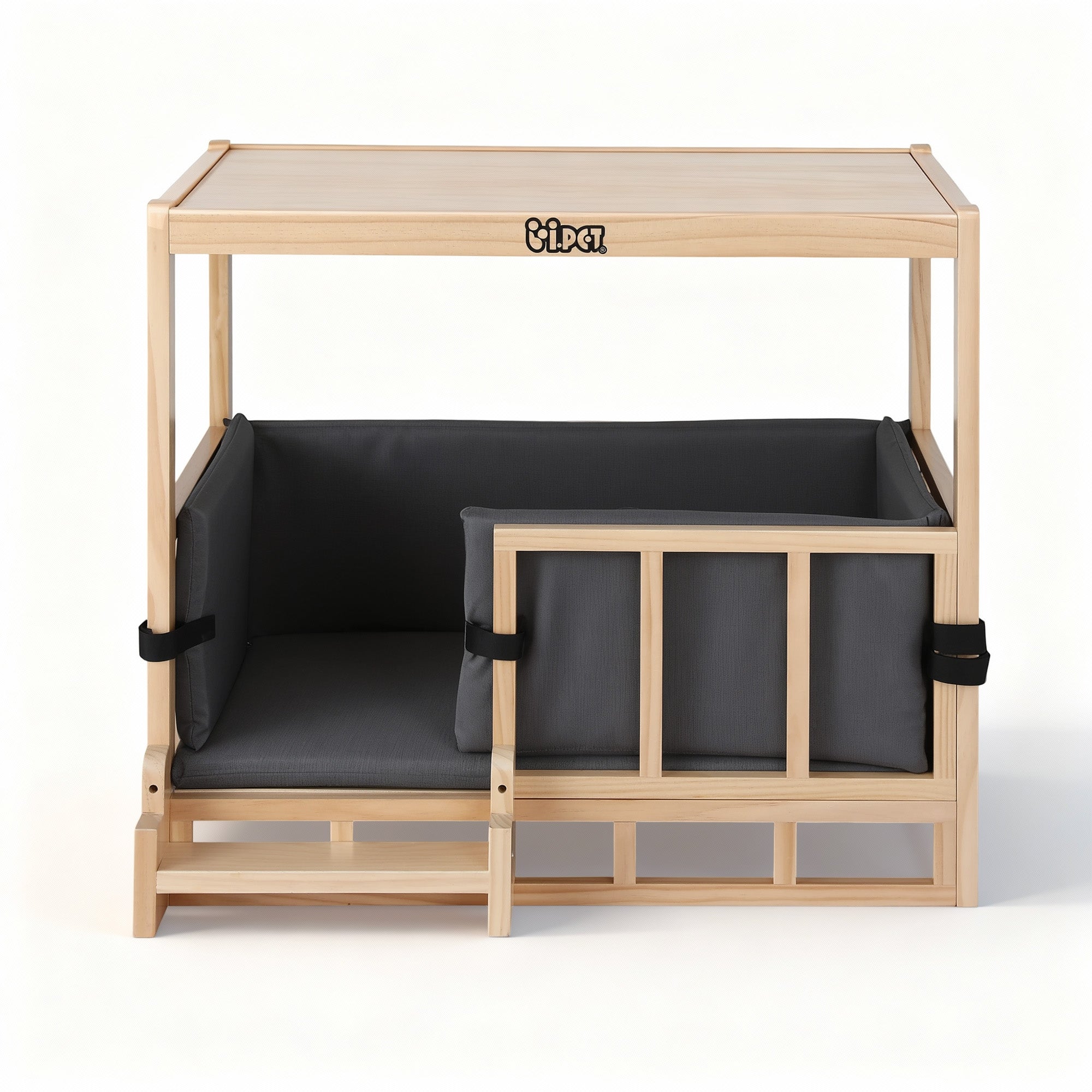 i.Pet 2in1 Dog Kennel Crate Furniture Grey Bedding Wooden House Indoor PET-GT-DH75-BED-BR