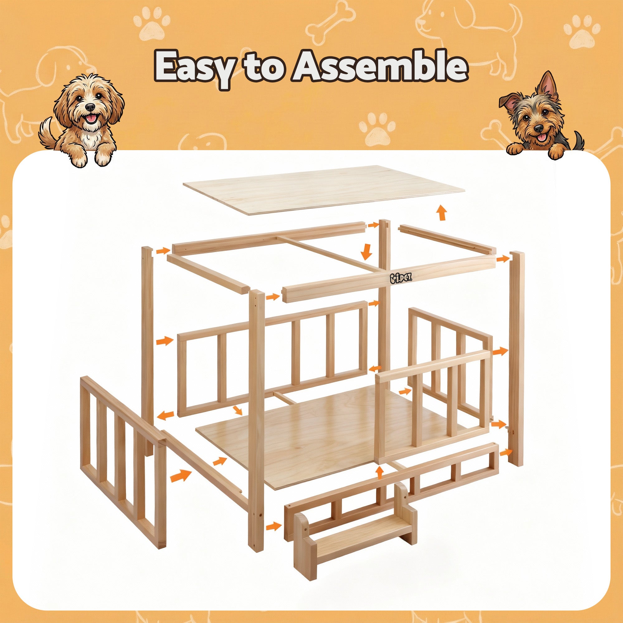 i.Pet 2in1 Dog Kennel Crate Furniture Grey Bedding Wooden House Indoor PET-GT-DH75-BED-BR
