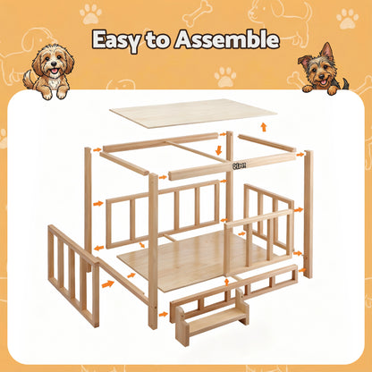 i.Pet 2in1 Dog Kennel Crate Furniture Grey Bedding Wooden House Indoor PET-GT-DH75-BED-BR