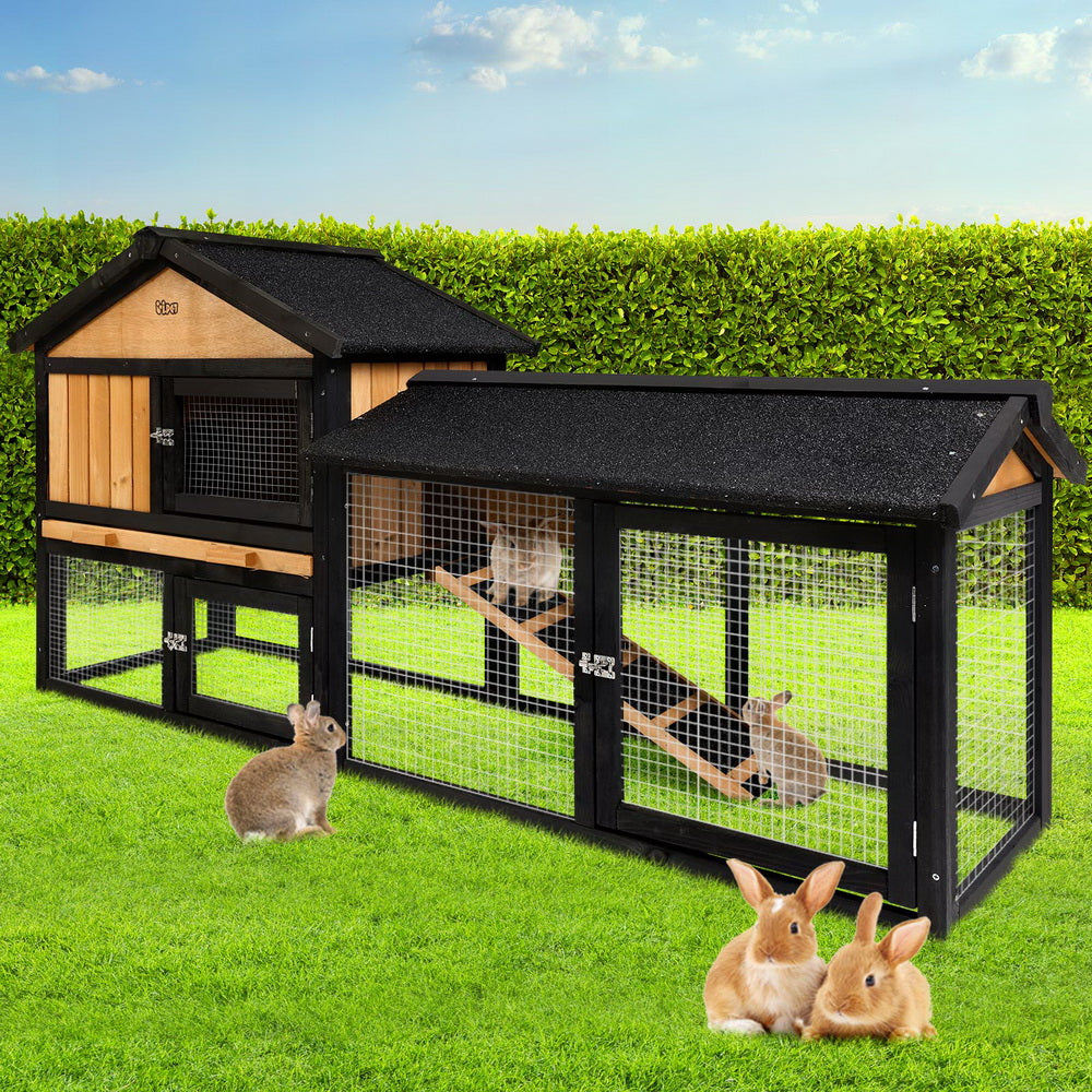 i.Pet Chicken Coop Rabbit Hutch 165cm x 43cm x 86cm Chicken Coop Large Run House Cage Wooden Outdoor PET-GT-R036L-180