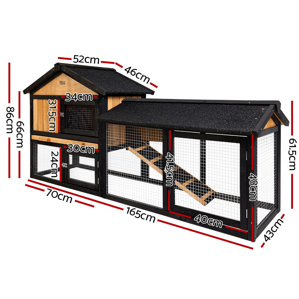 i.Pet Chicken Coop Rabbit Hutch 165cm x 43cm x 86cm Chicken Coop Large Run House Cage Wooden Outdoor PET-GT-R036L-180