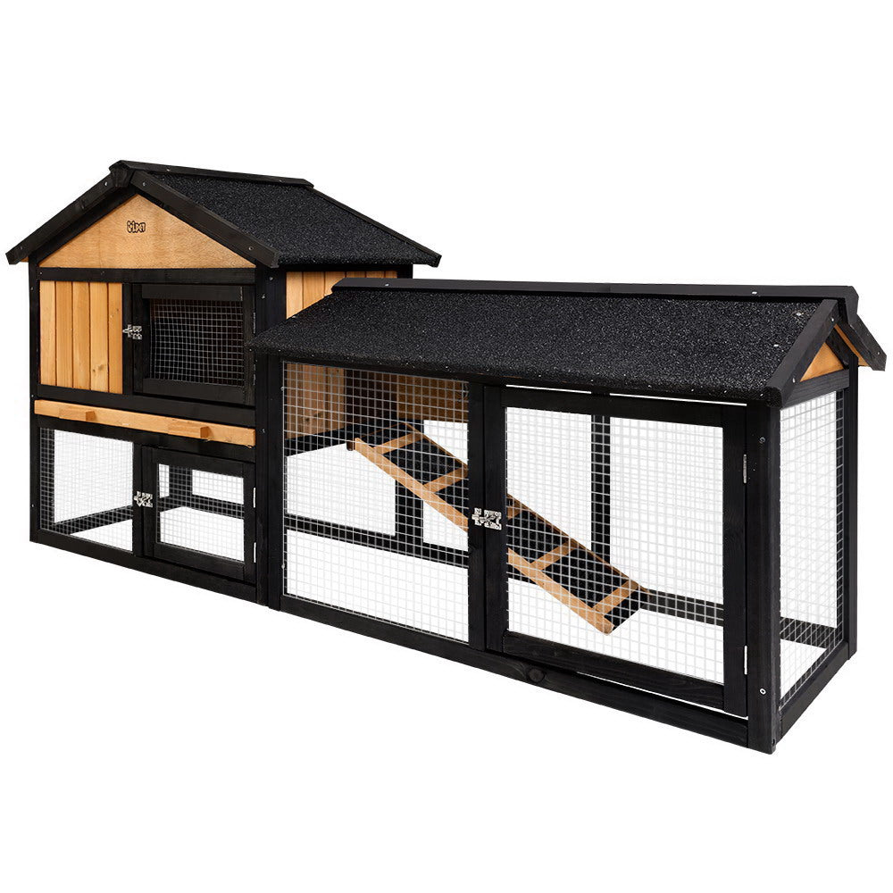 i.Pet Chicken Coop Rabbit Hutch 165cm x 43cm x 86cm Chicken Coop Large Run House Cage Wooden Outdoor PET-GT-R036L-180