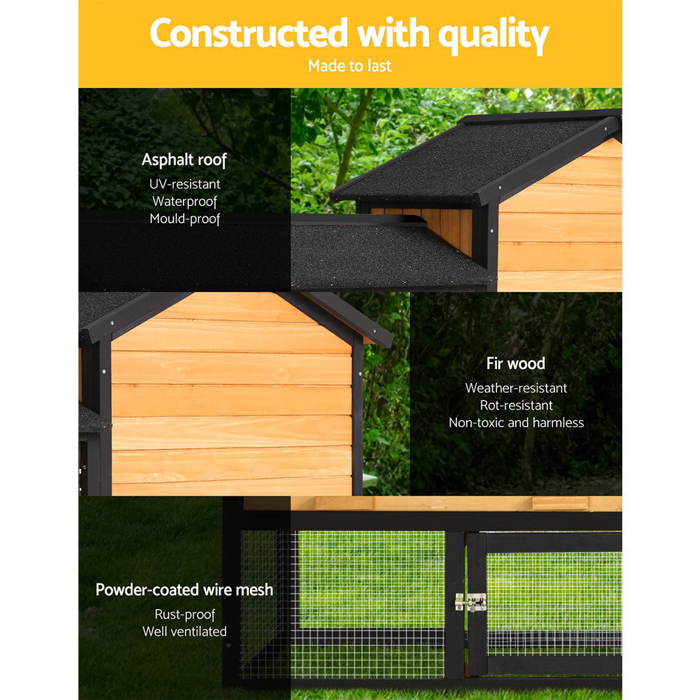 i.Pet Chicken Coop Rabbit Hutch 165cm x 43cm x 86cm Chicken Coop Large Run House Cage Wooden Outdoor PET-GT-R036L-180