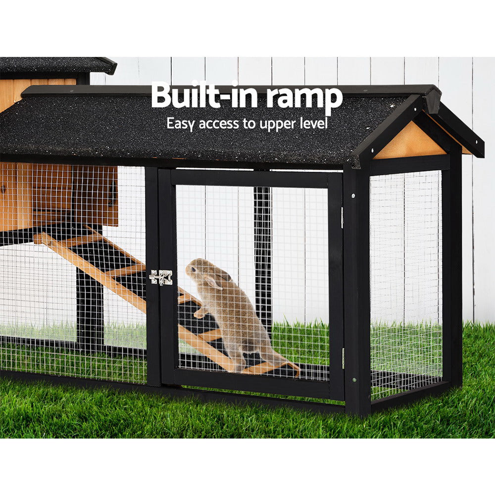 i.Pet Chicken Coop Rabbit Hutch 165cm x 43cm x 86cm Chicken Coop Large Run House Cage Wooden Outdoor PET-GT-R036L-180