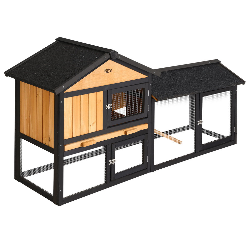 i.Pet Chicken Coop Rabbit Hutch 165cm x 43cm x 86cm Chicken Coop Large Run House Cage Wooden Outdoor PET-GT-R036L-180