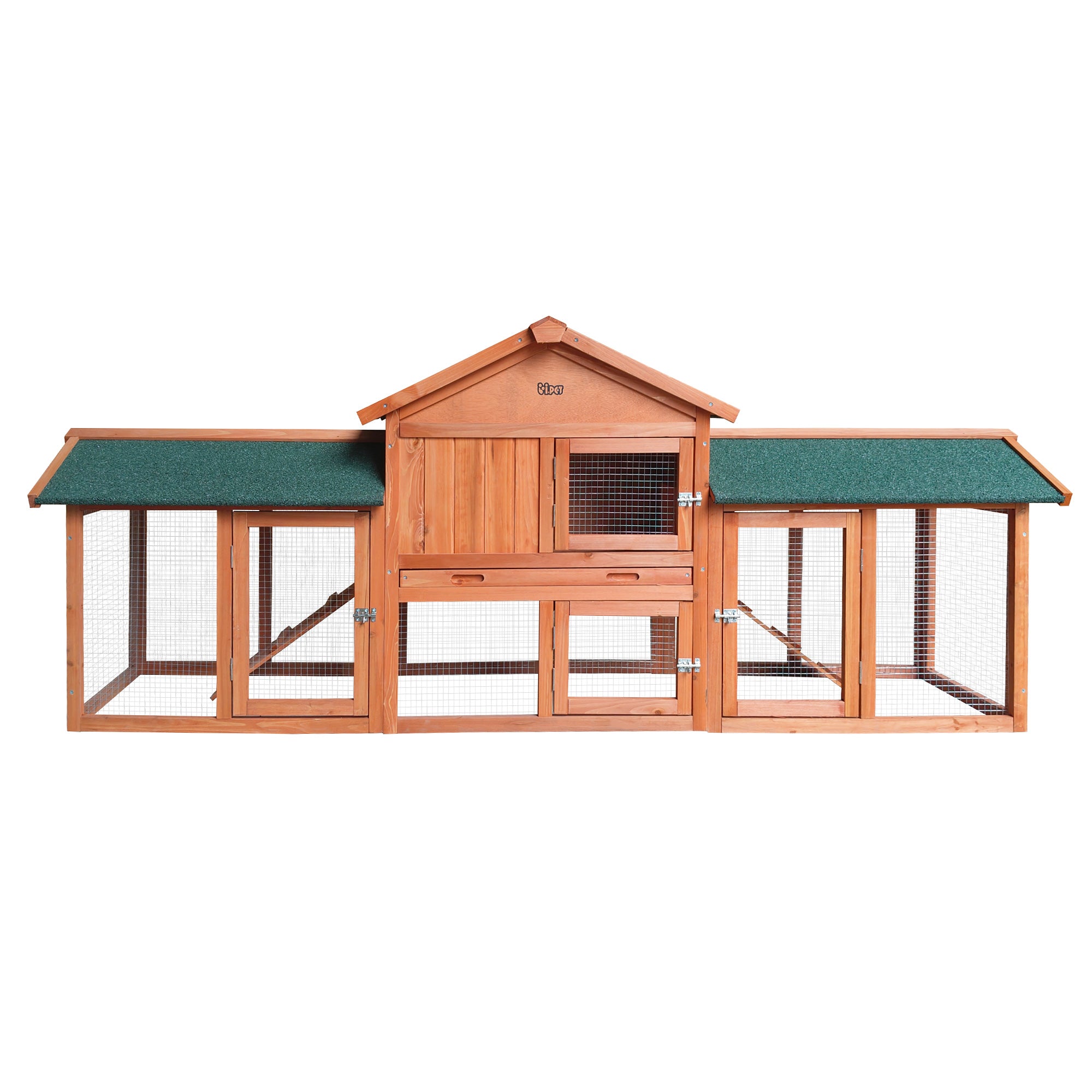 i.Pet Chicken Coop Rabbit Hutch 220cm x 44cm x 84cm Large Chicken Coop Run Wooden Outdoor Cage House PET-GT-RH1500D-220