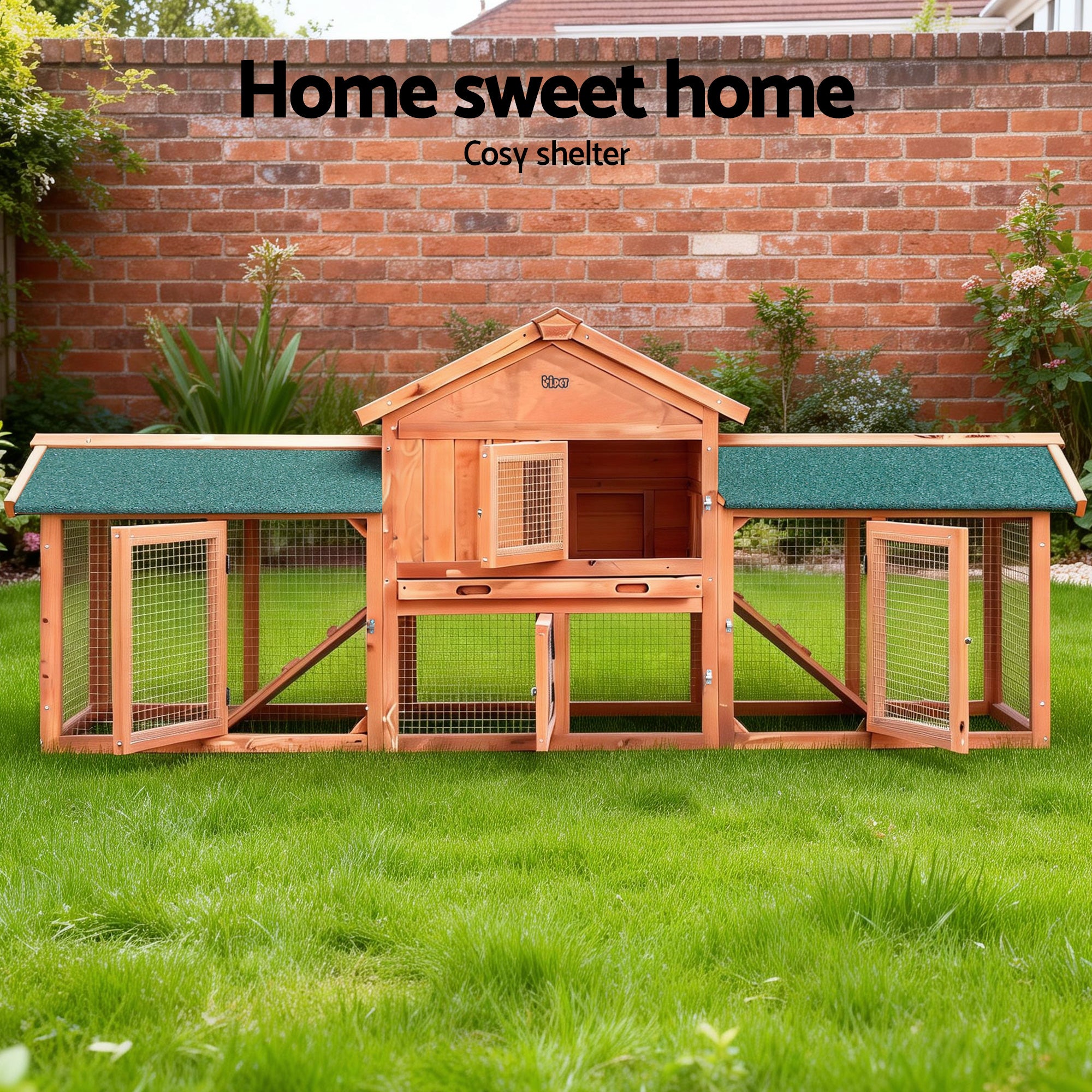 i.Pet Chicken Coop Rabbit Hutch 220cm x 44cm x 84cm Large Chicken Coop Run Wooden Outdoor Cage House PET-GT-RH1500D-220