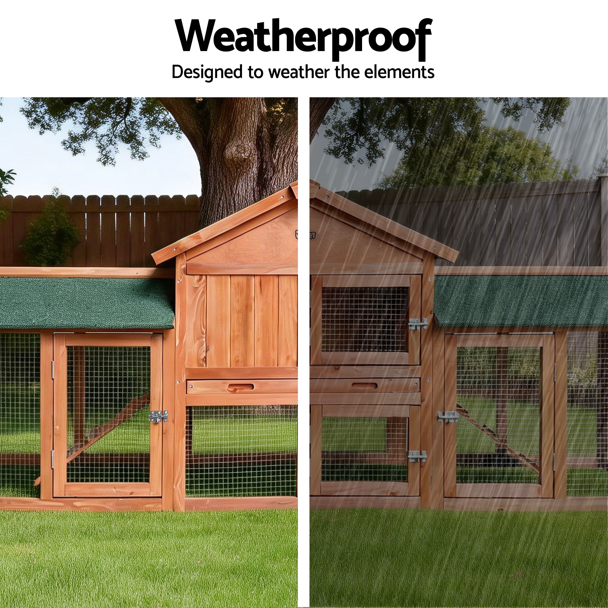 i.Pet Chicken Coop Rabbit Hutch 220cm x 44cm x 84cm Large Chicken Coop Run Wooden Outdoor Cage House PET-GT-RH1500D-220