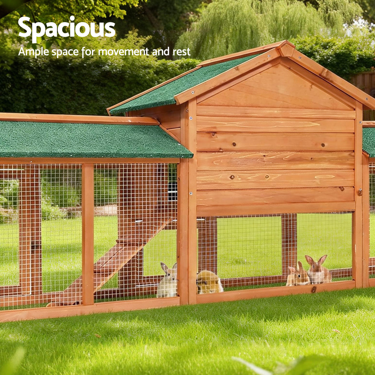 i.Pet Chicken Coop Rabbit Hutch 220cm x 44cm x 84cm Large Chicken Coop Run Wooden Outdoor Cage House PET-GT-RH1500D-220