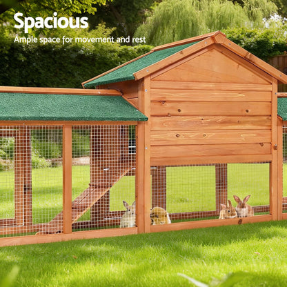 i.Pet Chicken Coop Rabbit Hutch 220cm x 44cm x 84cm Large Chicken Coop Run Wooden Outdoor Cage House PET-GT-RH1500D-220