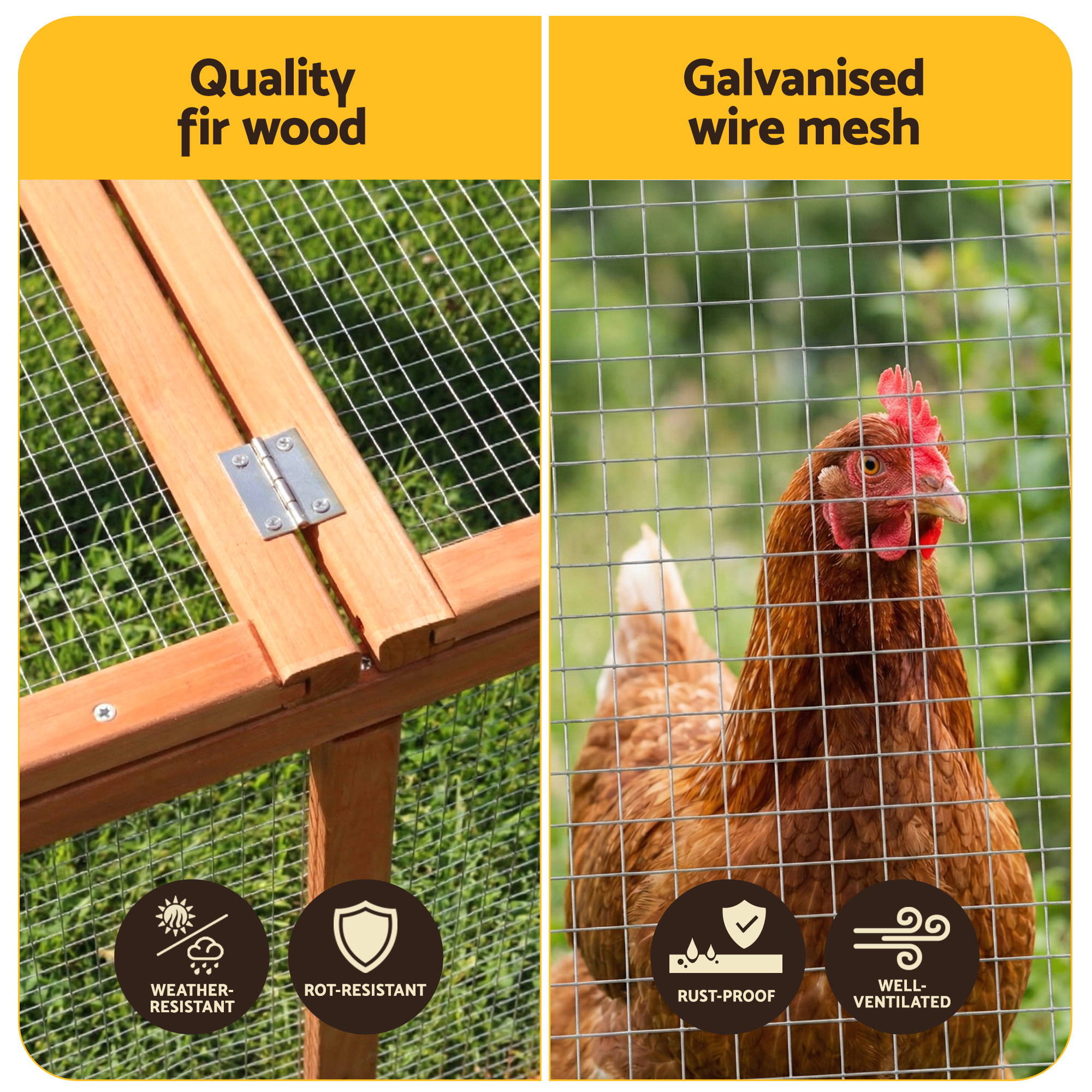 i.Pet Chicken Coop Wooden Pet Run Rabbit Hutch Large Outdoor Cage with Play Area Brown PET-GT-RR-6