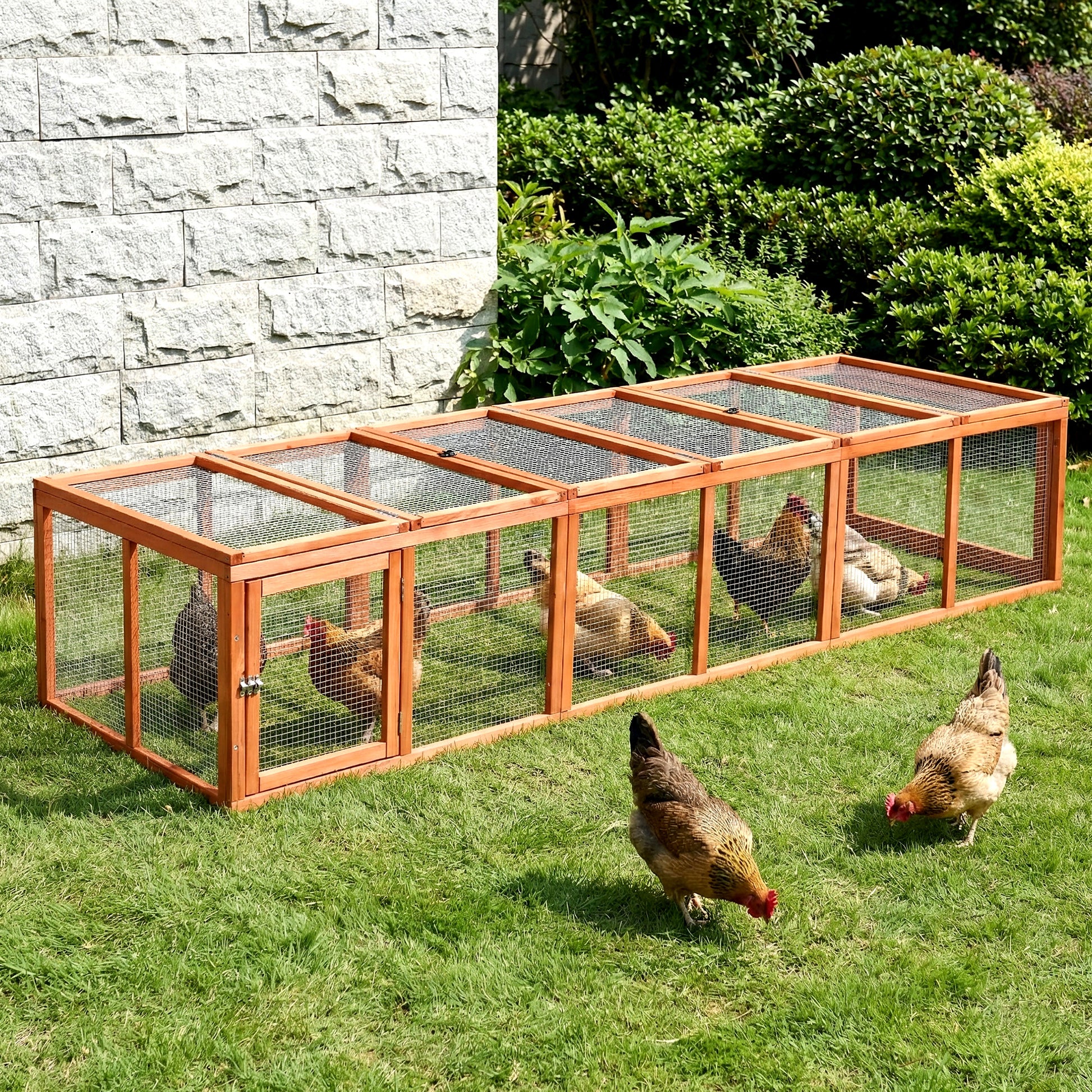 i.Pet Chicken Coop Wooden Pet Run Rabbit Hutch Large Outdoor Cage with Play Area Brown PET-GT-RR-6