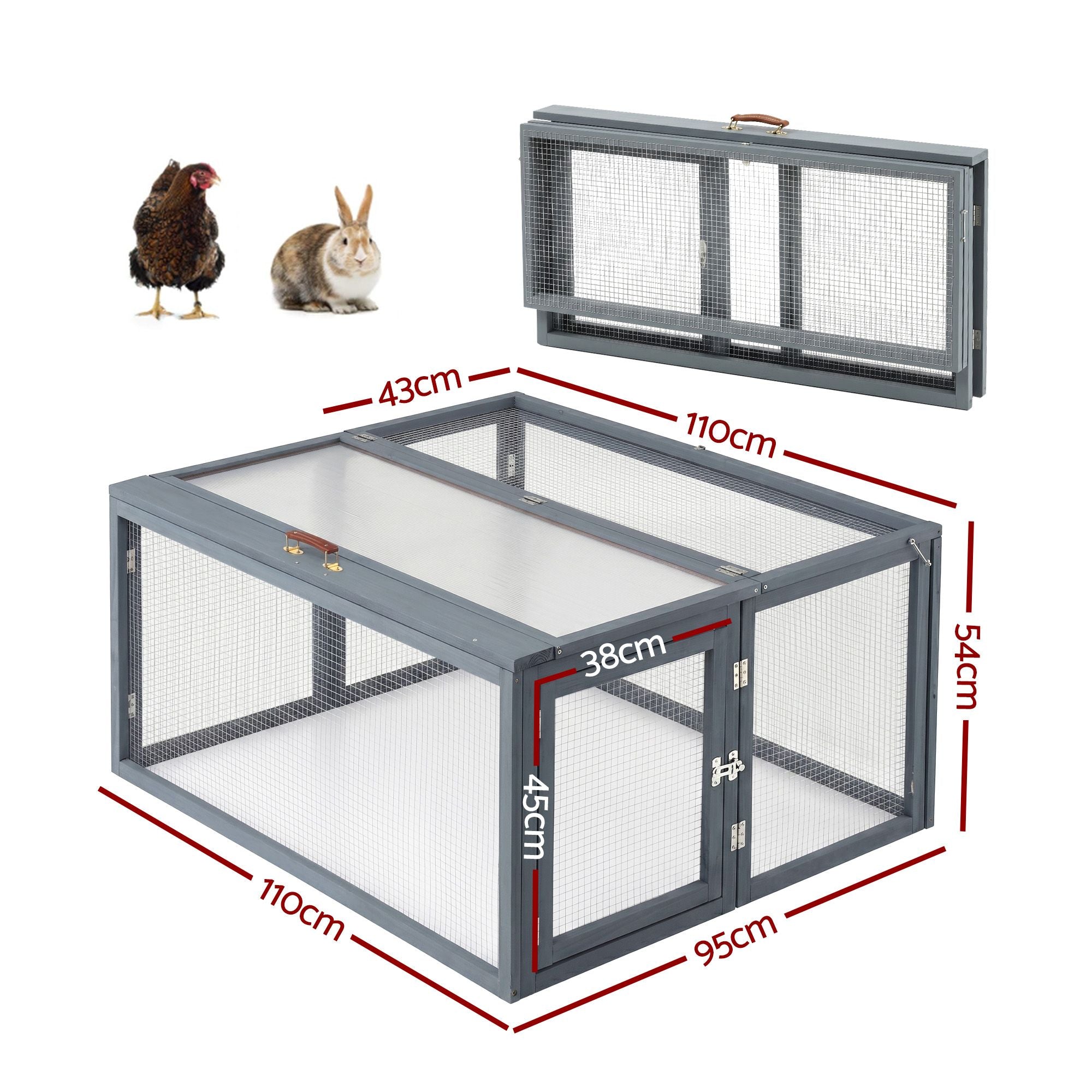 i.Pet Chicken Coop Large Portable Wooden Rabbit Run Cage Hutch Outdoor Folding Hen House 110cm PET-GT-RRPC-2