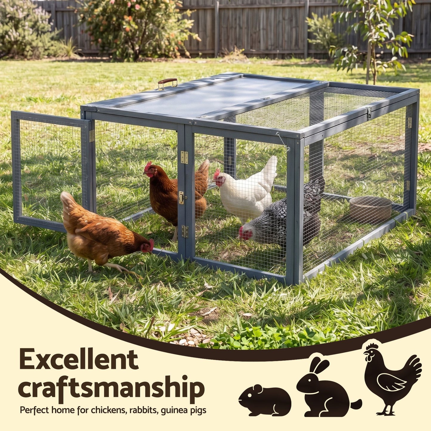 i.Pet Chicken Coop Large Portable Wooden Rabbit Run Cage Hutch Outdoor Folding Hen House 110cm PET-GT-RRPC-2