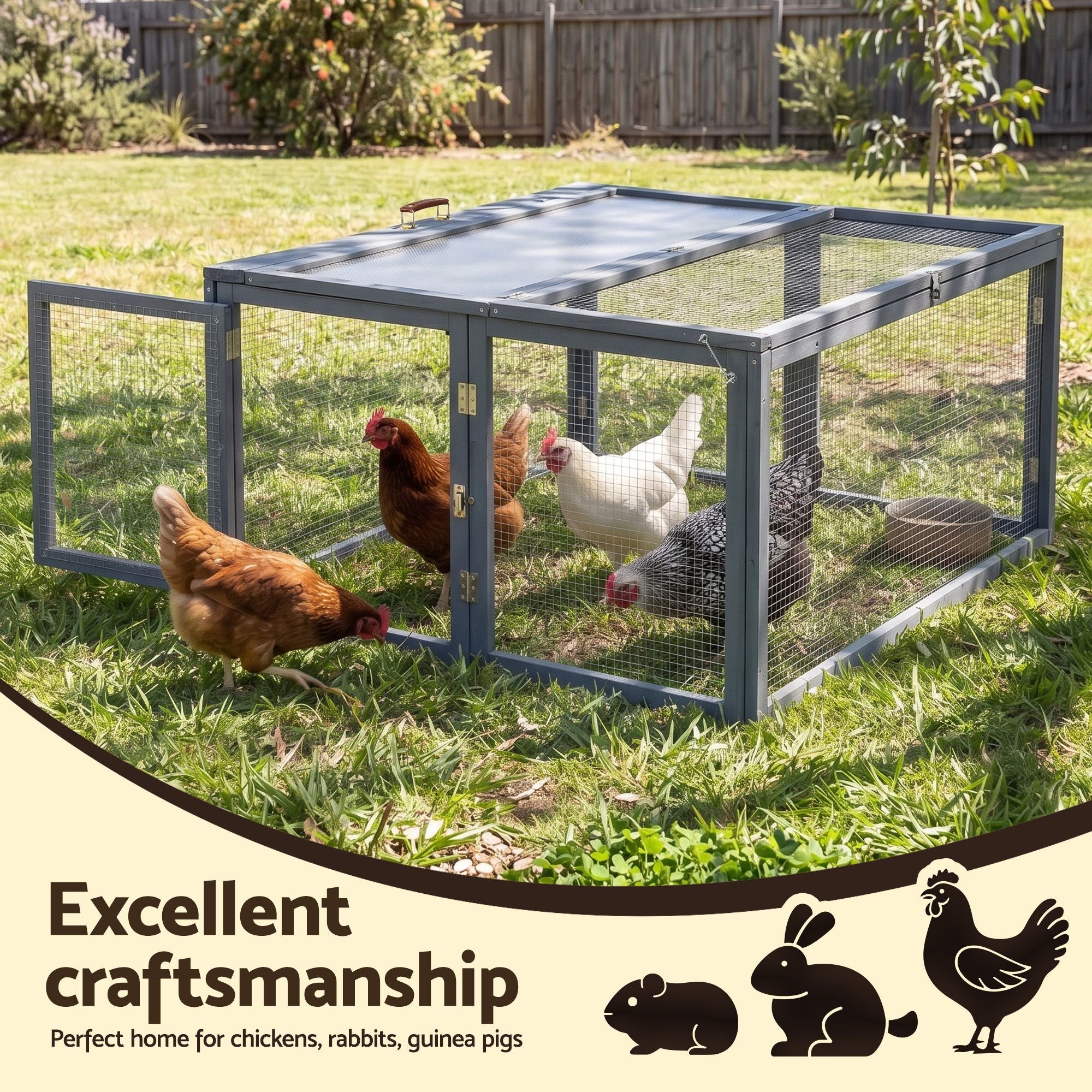 i.Pet Chicken Coop Large Portable Wooden Rabbit Run Cage Hutch Outdoor Folding Hen House 110cm PET-GT-RRPC-2