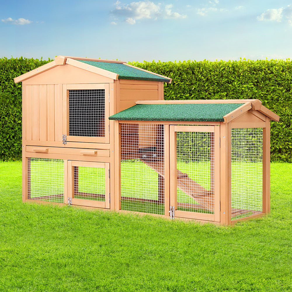 i.Pet Chicken Coop Rabbit Hutch 138cm x 44cm x 85cm Large Chicken Coop House Run Cage Wooden Outdoor PET-GT-WOOD-R036