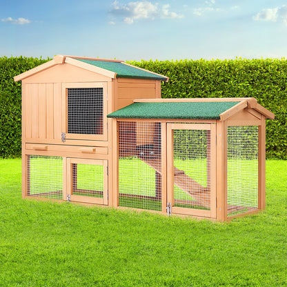 i.Pet Chicken Coop Rabbit Hutch 138cm x 44cm x 85cm Large Chicken Coop House Run Cage Wooden Outdoor PET-GT-WOOD-R036