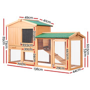 i.Pet Chicken Coop Rabbit Hutch 138cm x 44cm x 85cm Large Chicken Coop House Run Cage Wooden Outdoor PET-GT-WOOD-R036