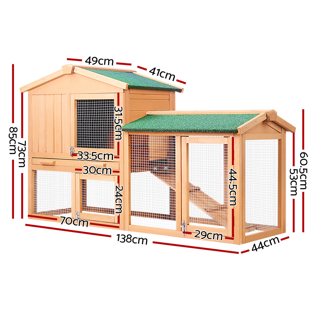 i.Pet Chicken Coop Rabbit Hutch 138cm x 44cm x 85cm Large Chicken Coop House Run Cage Wooden Outdoor PET-GT-WOOD-R036
