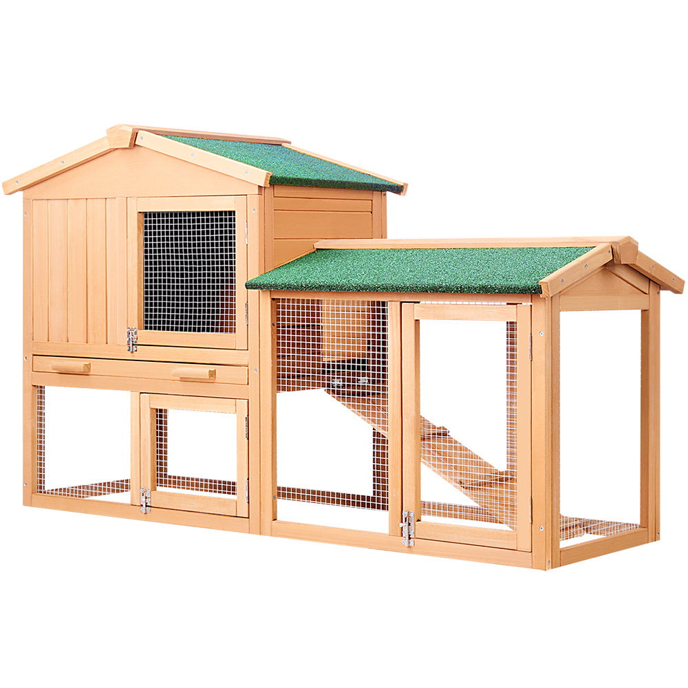 i.Pet Chicken Coop Rabbit Hutch 138cm x 44cm x 85cm Large Chicken Coop House Run Cage Wooden Outdoor PET-GT-WOOD-R036