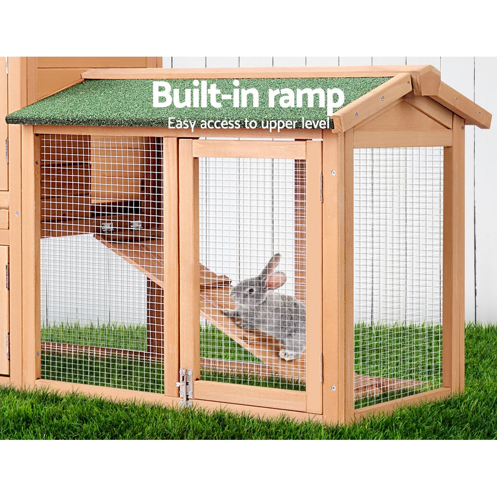 i.Pet Chicken Coop Rabbit Hutch 138cm x 44cm x 85cm Large Chicken Coop House Run Cage Wooden Outdoor PET-GT-WOOD-R036