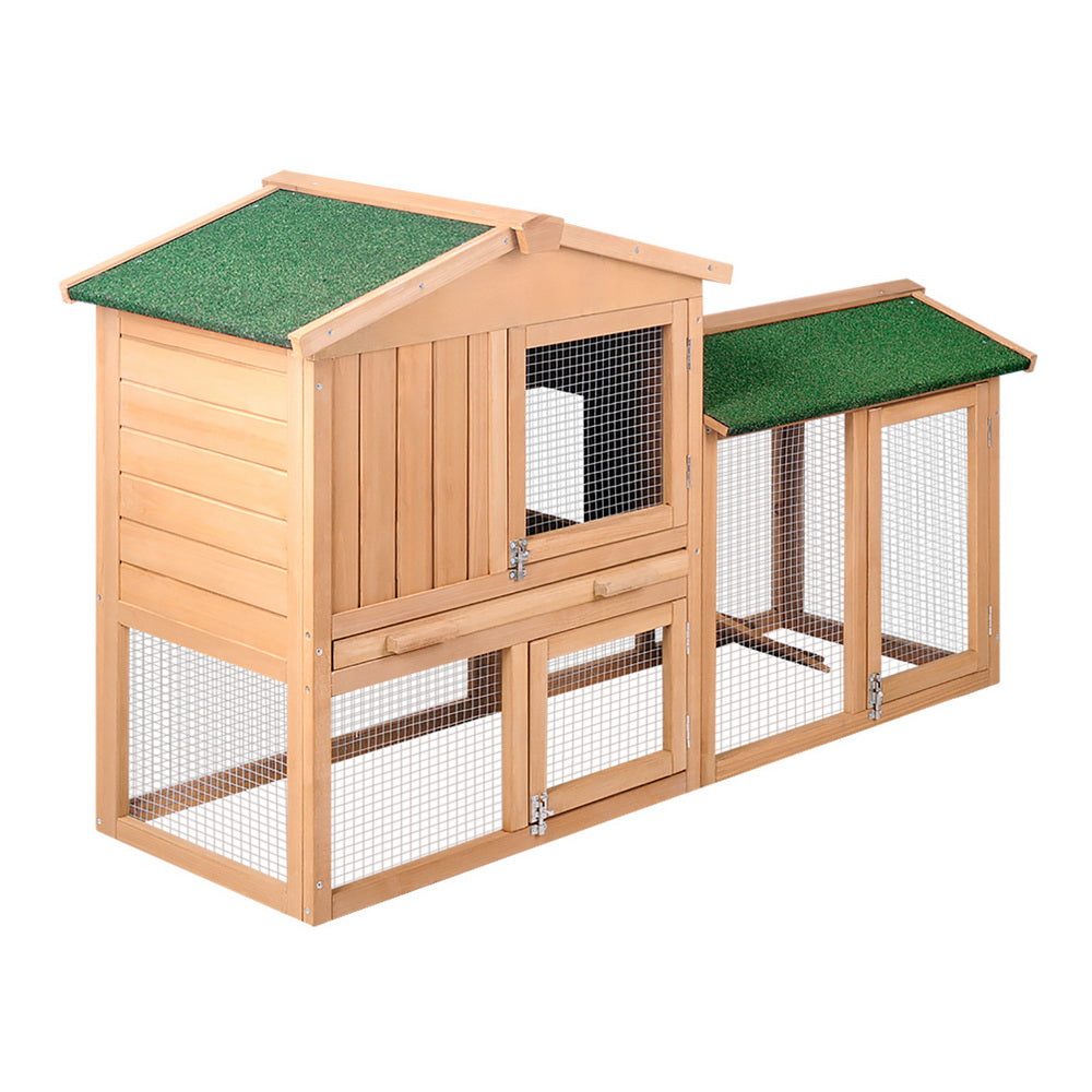 i.Pet Chicken Coop Rabbit Hutch 138cm x 44cm x 85cm Large Chicken Coop House Run Cage Wooden Outdoor PET-GT-WOOD-R036