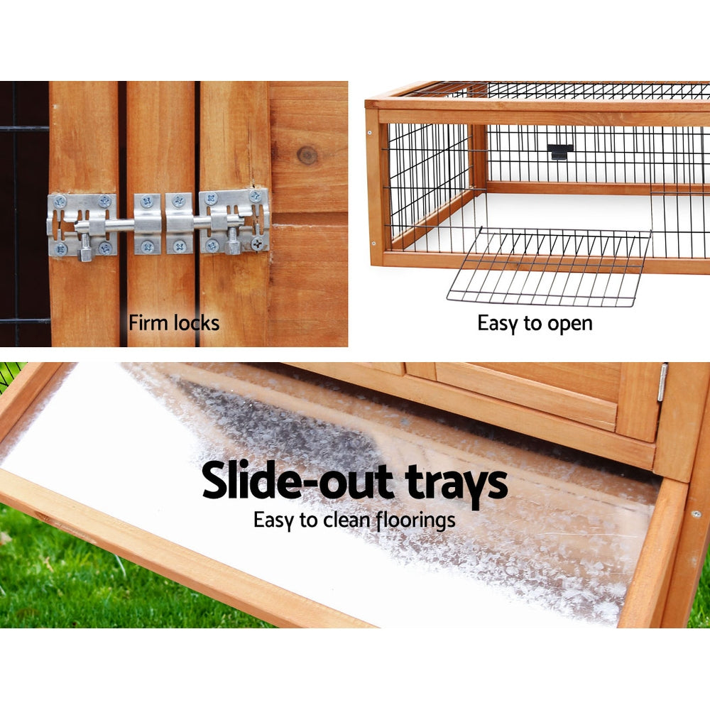i.Pet Chicken Coop Rabbit Hutch 155cm x 49cm x 90cm Large Chicken Coop Wooden Run Cage House Outdoor PET-GT-WOOD-R1420