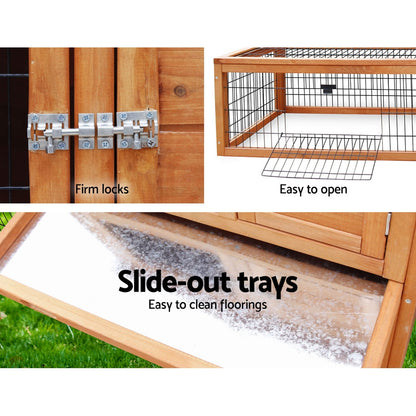 i.Pet Chicken Coop Rabbit Hutch 155cm x 49cm x 90cm Large Chicken Coop Wooden Run Cage House Outdoor PET-GT-WOOD-R1420