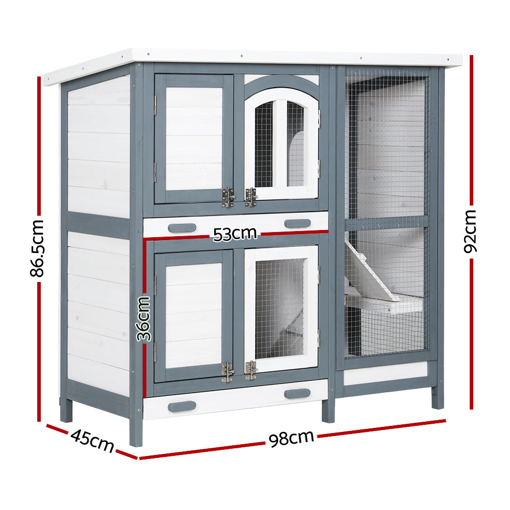 i.Pet Rabbit Hutch Chicken Coop 98cm x 45cm x 92cm Chicken Coop Large Wooden House Run Cage Outdoor PET-RH-475S-GR