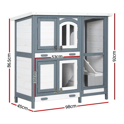 i.Pet Rabbit Hutch Chicken Coop 98cm x 45cm x 92cm Chicken Coop Large Wooden House Run Cage Outdoor PET-RH-475S-GR