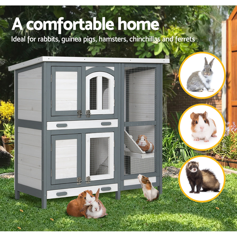 i.Pet Rabbit Hutch Chicken Coop 98cm x 45cm x 92cm Chicken Coop Large Wooden House Run Cage Outdoor PET-RH-475S-GR