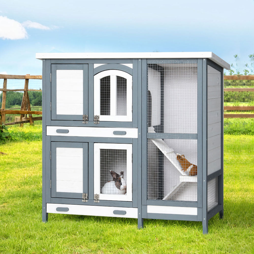 i.Pet Rabbit Hutch Chicken Coop 98cm x 45cm x 92cm Chicken Coop Large Wooden House Run Cage Outdoor PET-RH-475S-GR