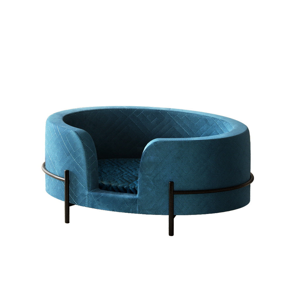 i.Pet Pet Bed Dog Sofa Lounge Cat Calming Couch Raised Blue PET-SBED-VEL-BL