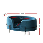 i.Pet Pet Bed Dog Sofa Lounge Cat Calming Couch Raised Blue PET-SBED-VEL-BL