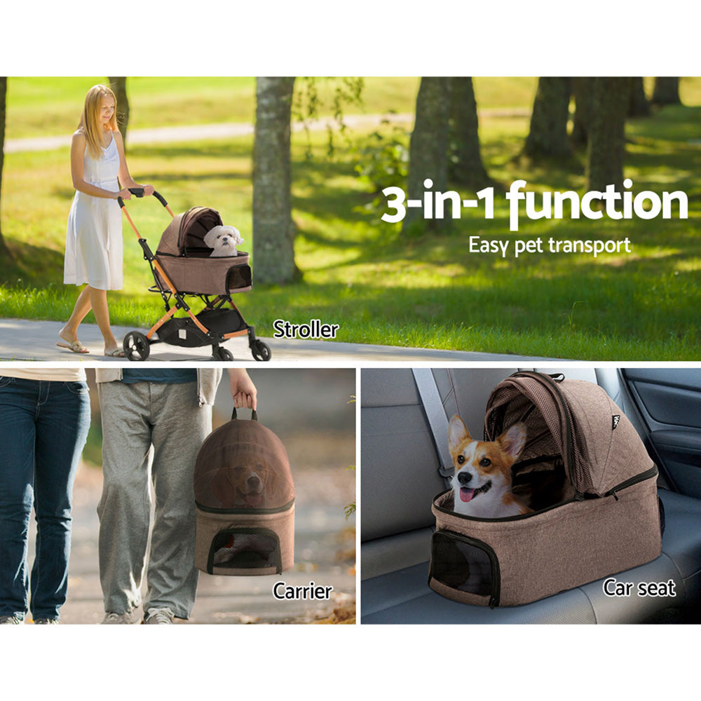 i.Pet Pet Stroller Dog Pram Large Cat Carrier Travel Foldable 4 Wheels Pushchair Double PET-STROLLER-100-BR