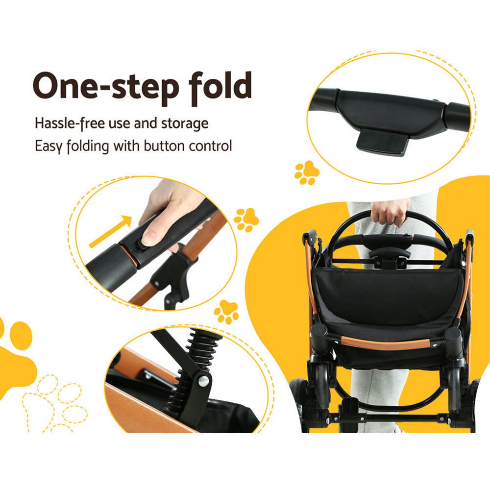 i.Pet Pet Stroller Dog Pram Large Cat Carrier Travel Foldable 4 Wheels Pushchair Double PET-STROLLER-100-BR