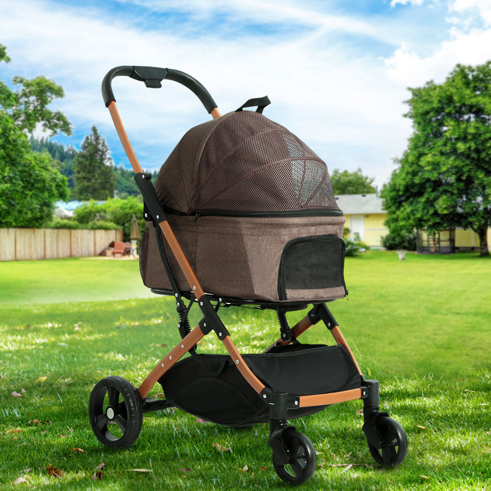 i.Pet Pet Stroller Dog Pram Large Cat Carrier Travel Foldable 4 Wheels Pushchair Double PET-STROLLER-100-BR