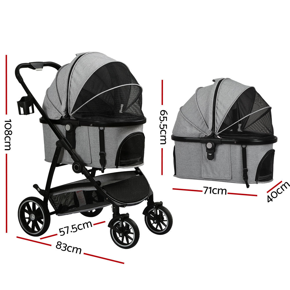 i.Pet Pet Stroller Dog Pram Large Cat Carrier Travel Pushchair 4 Wheels Foldable PET-STROLLER-103-GR