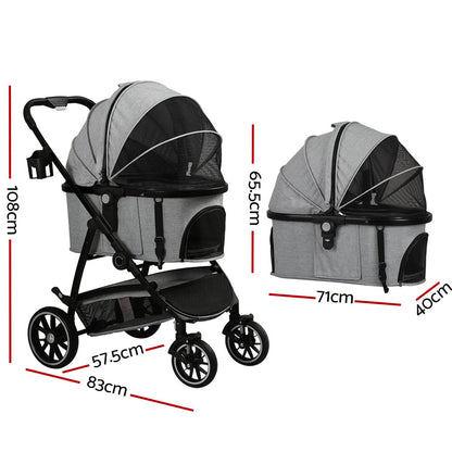 i.Pet Pet Stroller Dog Pram Large Cat Carrier Travel Pushchair 4 Wheels Foldable PET-STROLLER-103-GR
