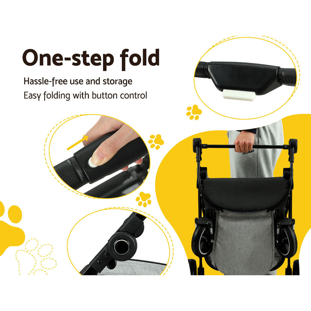 i.Pet Pet Stroller Dog Pram Large Cat Carrier Travel Pushchair 4 Wheels Foldable PET-STROLLER-103-GR