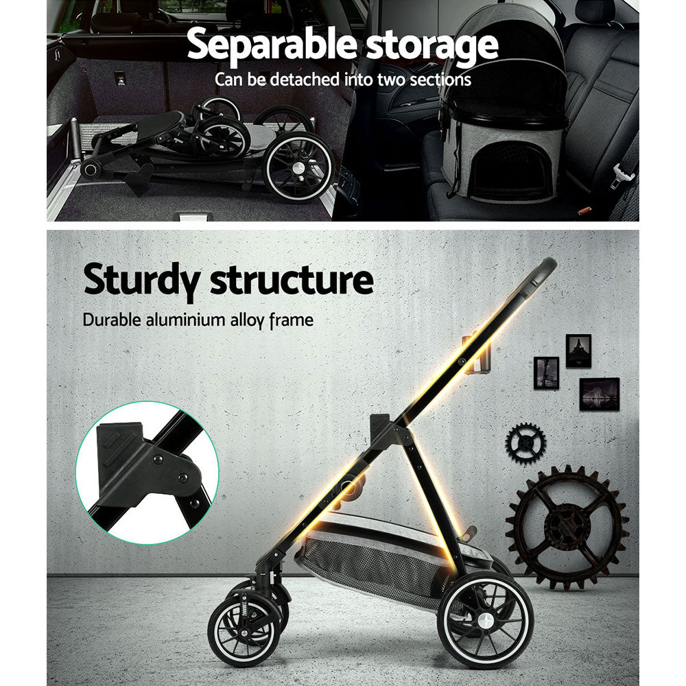 i.Pet Pet Stroller Dog Pram Large Cat Carrier Travel Pushchair 4 Wheels Foldable PET-STROLLER-103-GR