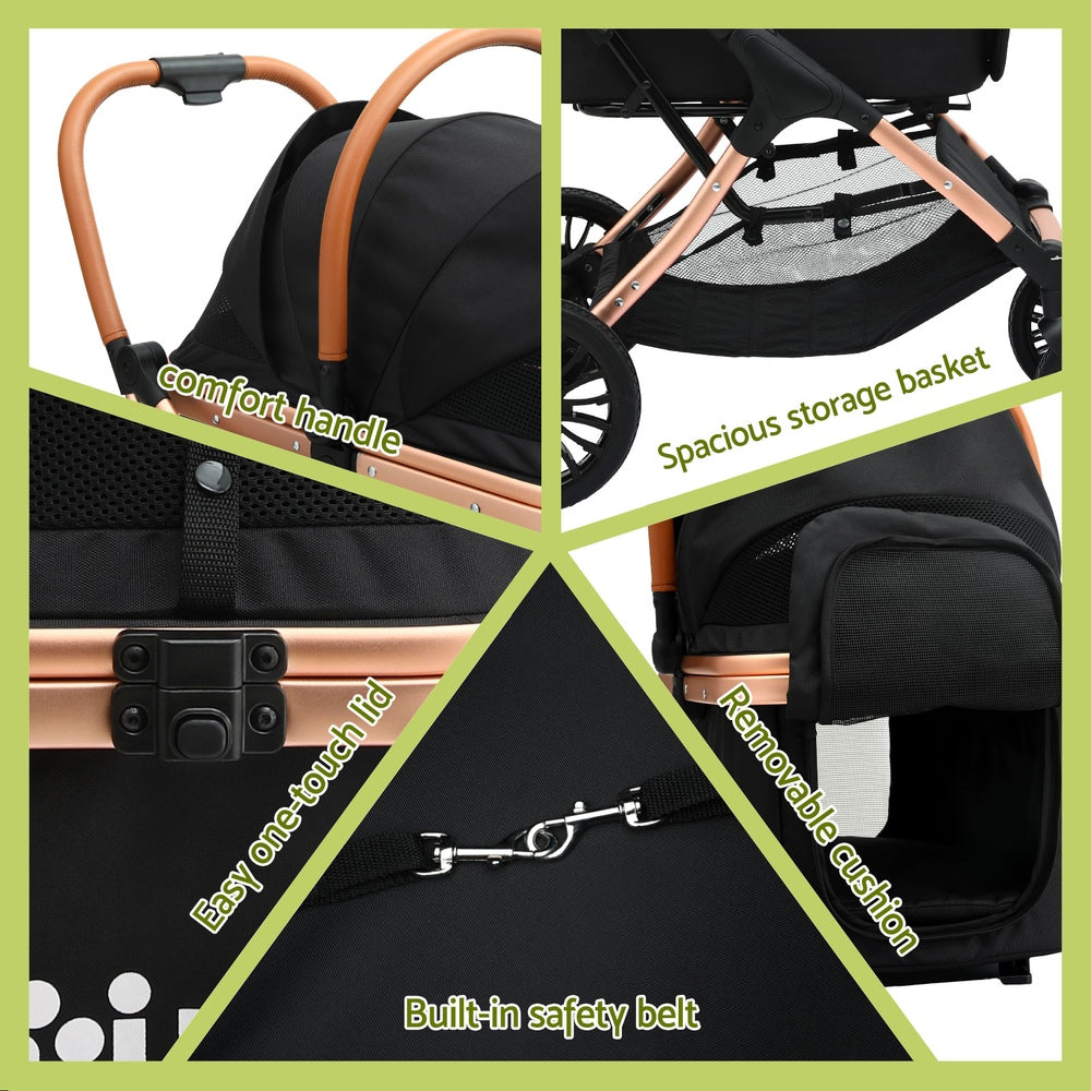 i.Pet Pet Dog Stroller Pram Large Cat Carrier Travel Pushchair Foldable 4 Wheels PET-STROLLER-106-BK