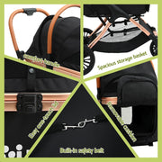 i.Pet Pet Dog Stroller Pram Large Cat Carrier Travel Pushchair Foldable 4 Wheels PET-STROLLER-106-BK