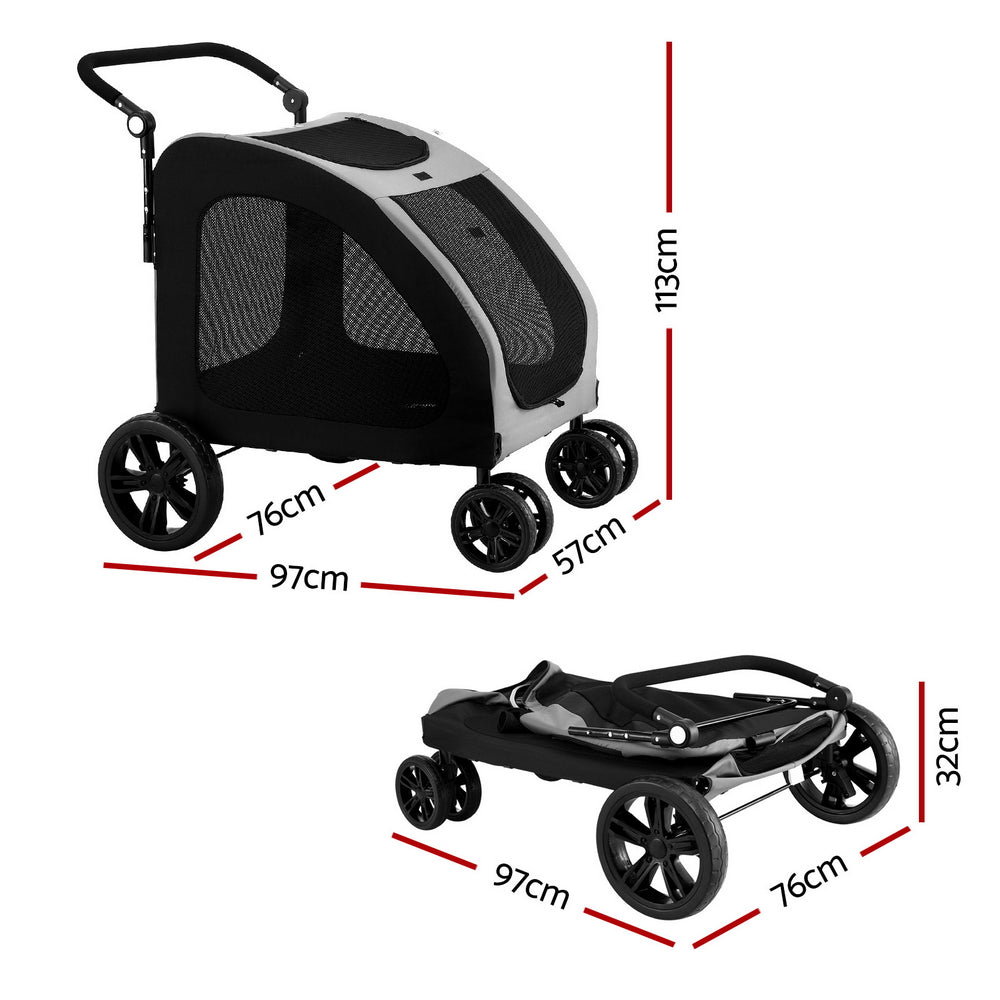 i.Pet Pet Stroller Dog Pram Large Carrier Cat Travel Foldable Strollers 4 Wheels Trolley PET-STROLLER-112-BW